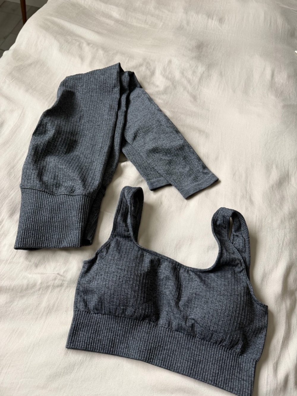 Ribbed Charcoal Gray Seamless Sports Bra & Legging Set